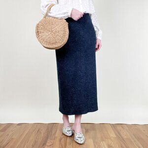Vintage Wool Blend Column Midi Maxi Skirt Knit High Rise Long Casual Fall Winter